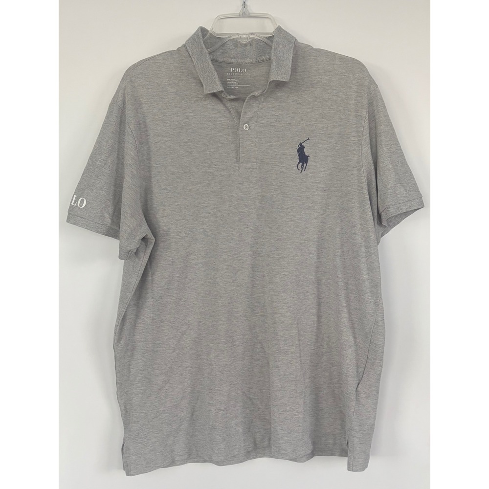 Polo Ralph Lauren Mens Large Gray Performance Stretch Polo Shirt Med Pony‎ Logo